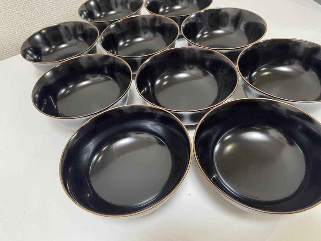 漆器 輪島塗 金蒔絵 扇柄 黒 内黒 吸物 割烹 蓋付き10客個