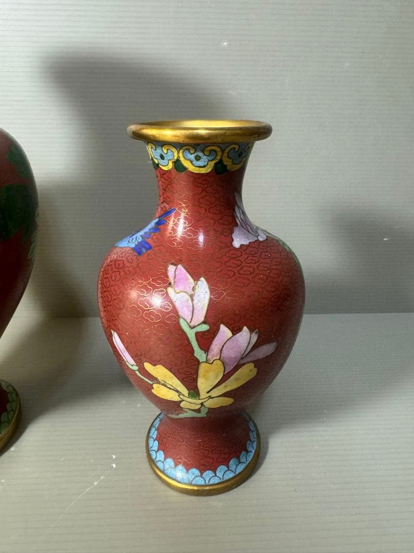 2492 七宝焼 景泰藍 琺瑯 花瓶 2客 - メルカリ