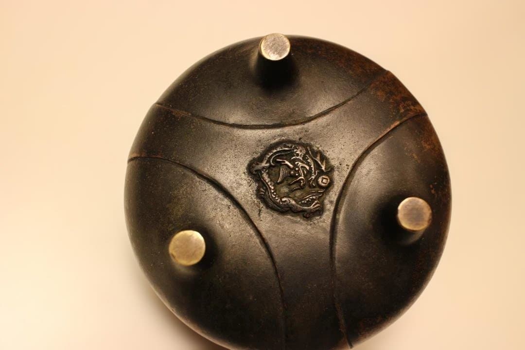 唐物　大明宣徳年製　銅製香炉 ドラゴン彫刻付き　時代保証