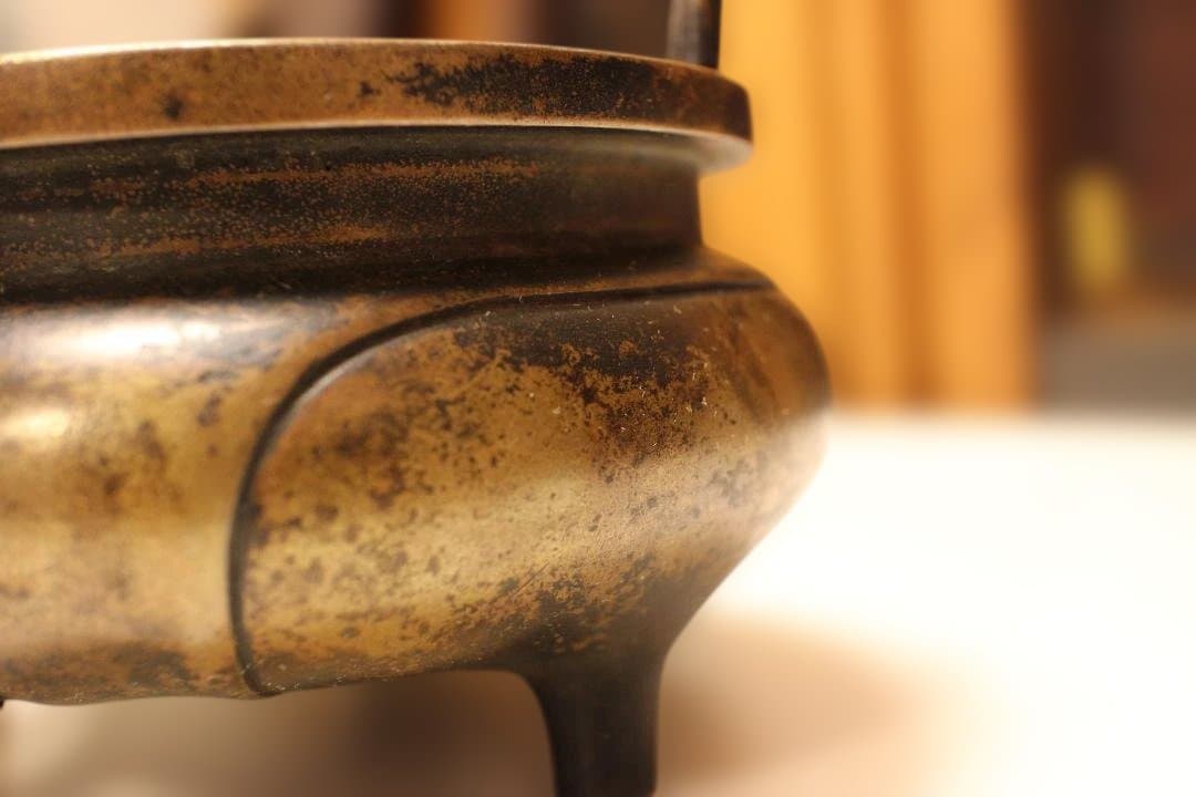 唐物　大明宣徳年製　銅製香炉 ドラゴン彫刻付き　時代保証