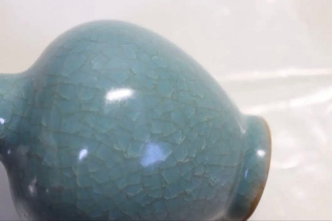 中国　宋時代　天青釉汝窑冰片纹长颈瓶　青磁長頸瓶　七官青磁