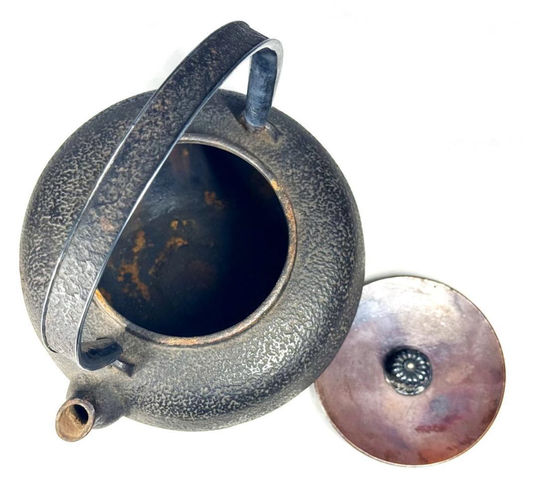 昭和二年秋造 龍文堂 弦裏純銀張り 純銀摘蓋鉄瓶 純銀摘