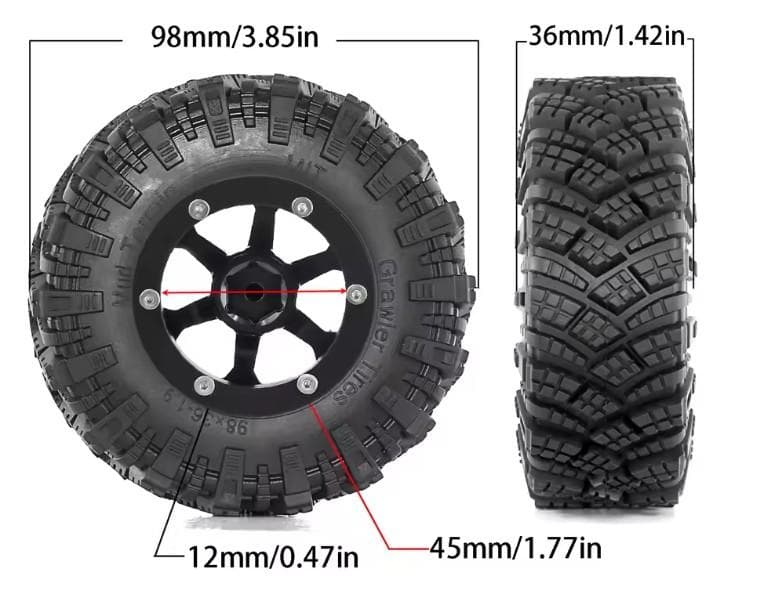 1/12-1/10 アルミ 深リムホイール＆タイヤｘ4 クローラーラジコン