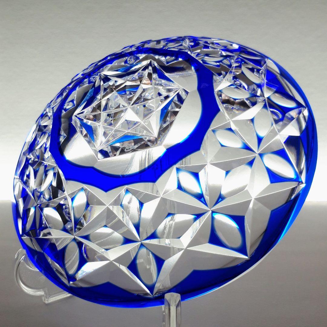 江戸切子 瑠璃色被せクリスタル 飾 中皿 【 黒川 昭男 作品 】