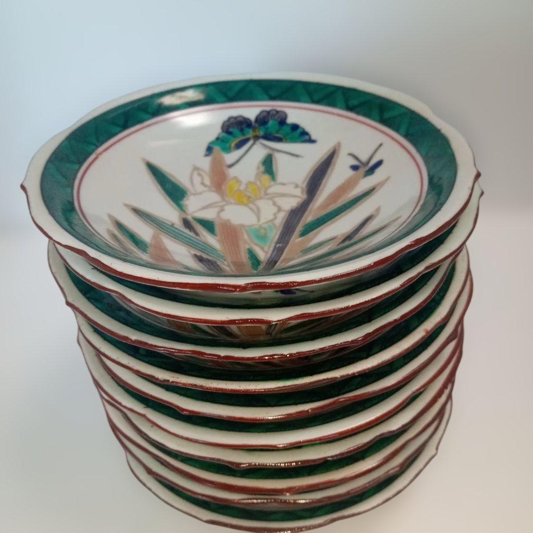 九谷(10客)　古九谷　古道具　台所用品　食器　骨董　丸皿　浅皿　伝統工芸　角福