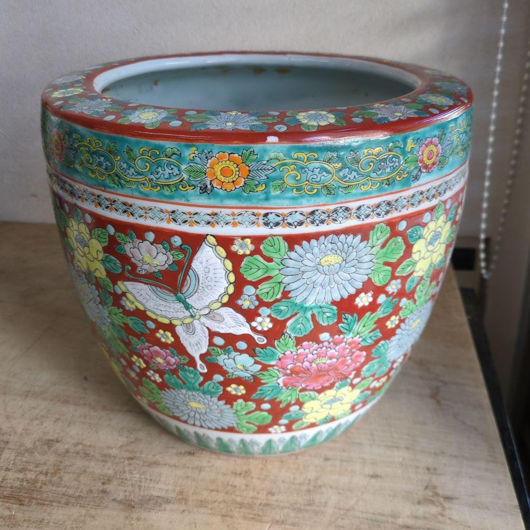 骨董 大型 古伊万里 伊万里 火鉢 十錦手 色絵 鉢カバー 睡蓮鉢 メダカ 金魚