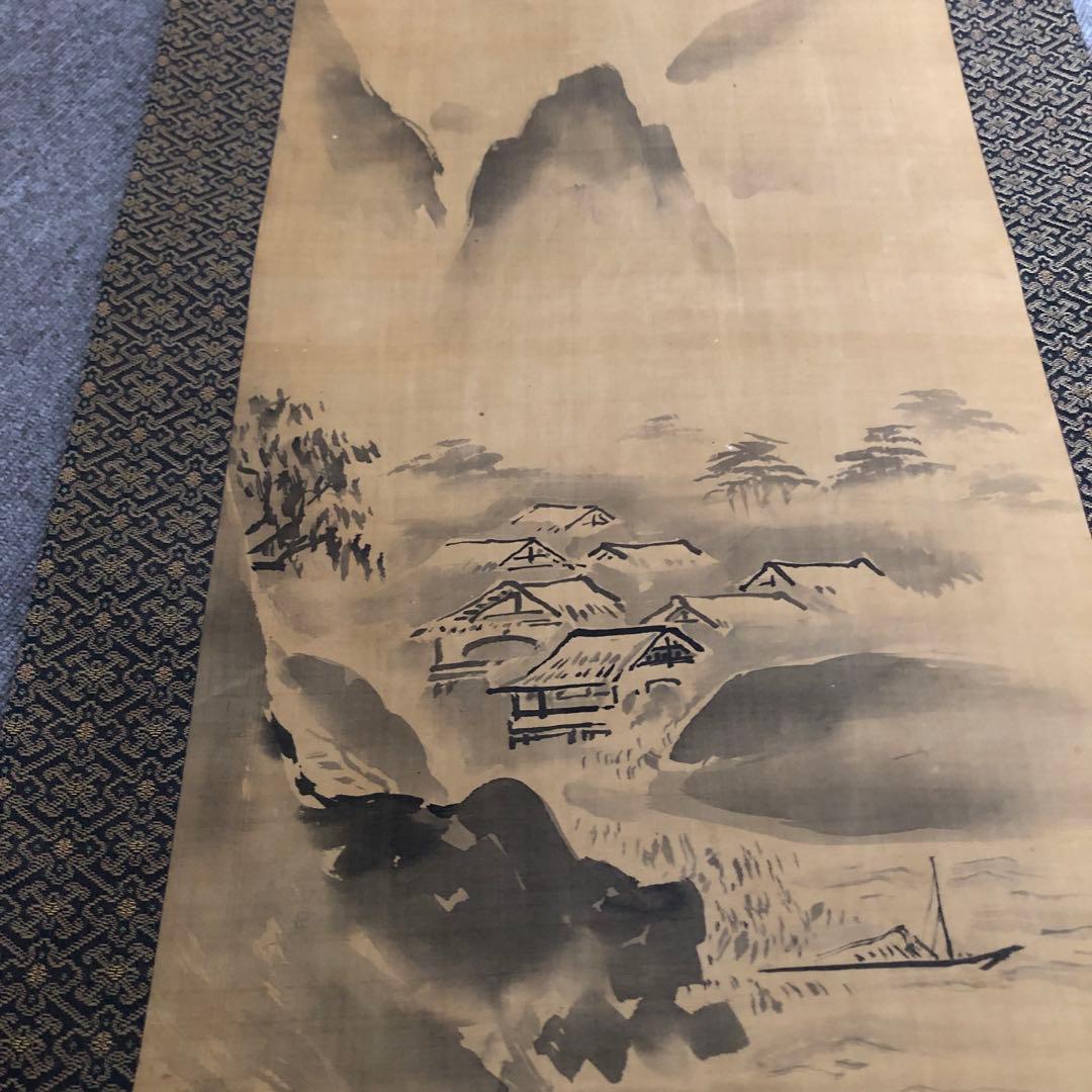 絹本古画 水墨山水画 掛け軸 骨董 古美術