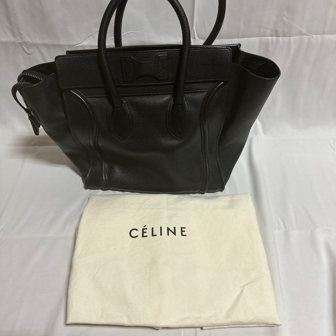 CELINE ラゲージ ミニ ブラック レザー ハンドバッグ 旧ロゴ 保存袋付き