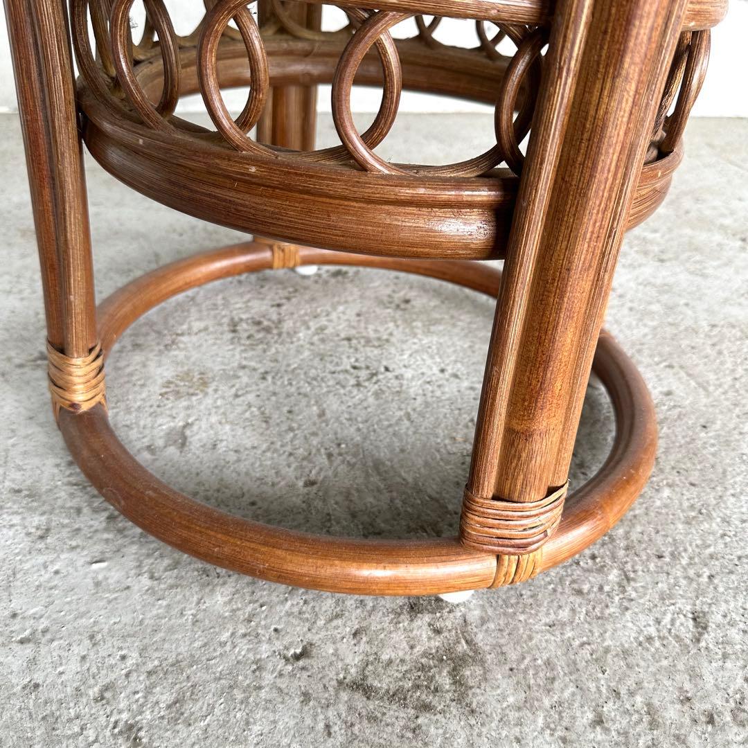 ⭐️即決価格⭐️ラタンサイドテーブル 丸型ガラステーブル 藤 天板49cm ️