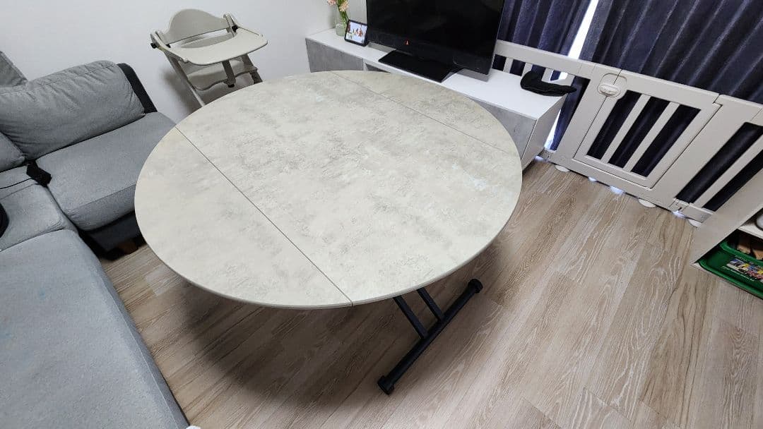 昇降式ダイニングテーブル　最大直径120cm