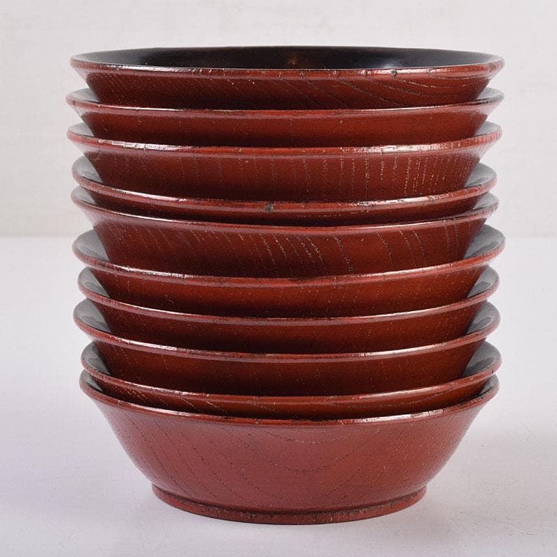 時代輪島塗　黒漆　蒔絵絵変銘々皿　木皿　十客　時代箱付　V　R8927