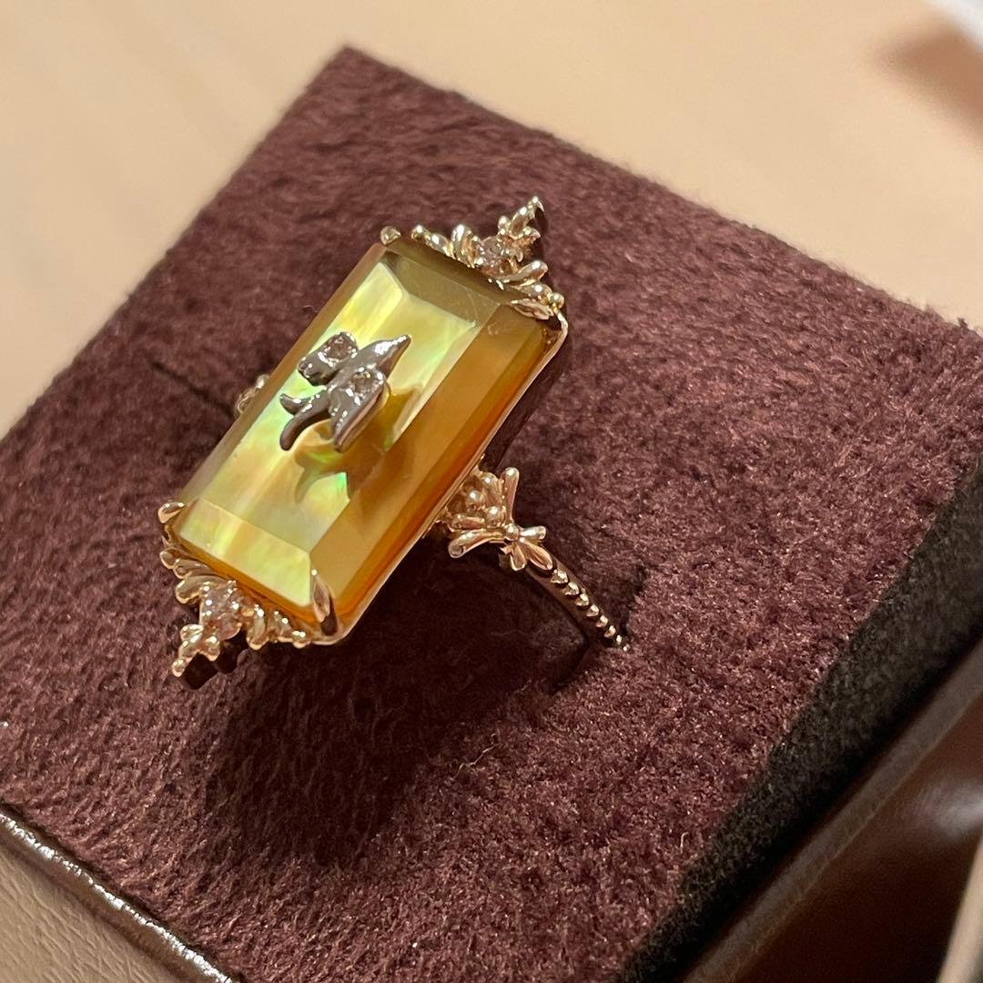 【新品】agete アガット　K10 SILVER ゴールドリング　シトリン　鳥