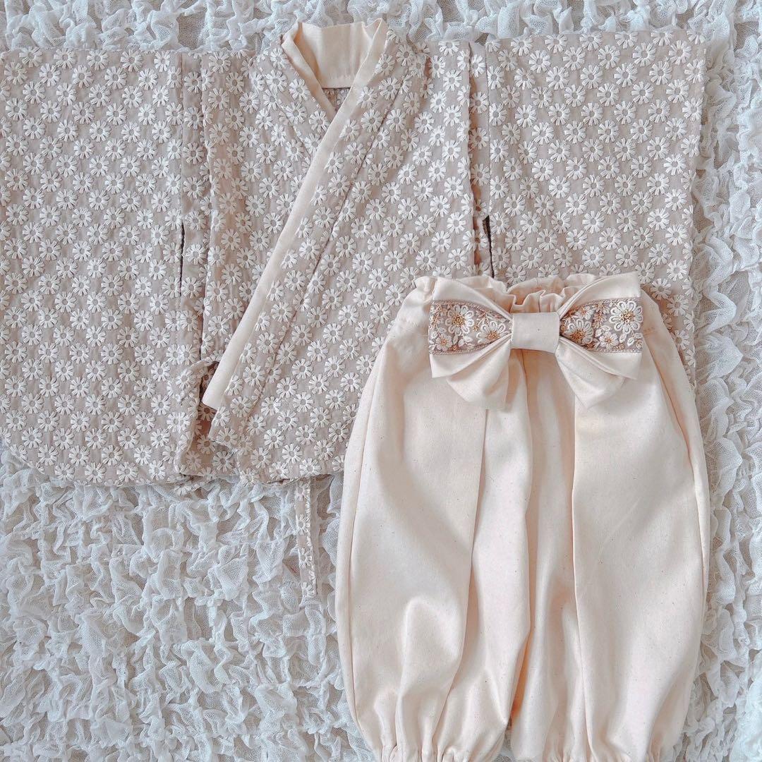 《60-100ワンサイズ》ベビー袴　ベビー着物　お食い初め　初節句　ひな祭り❁⃘*