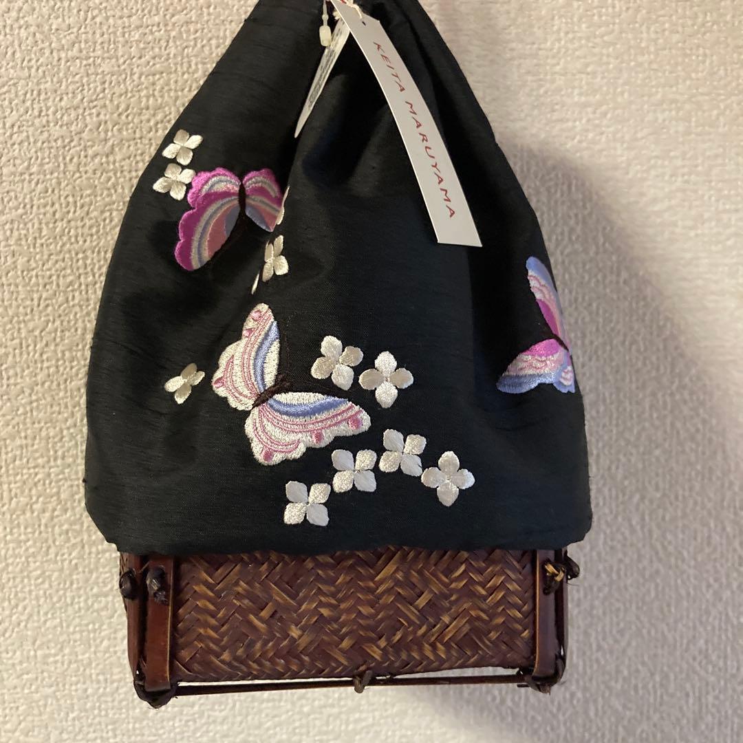 KEITA MARUYAMA 和装用バッグ 黒 蝶と花の刺繍