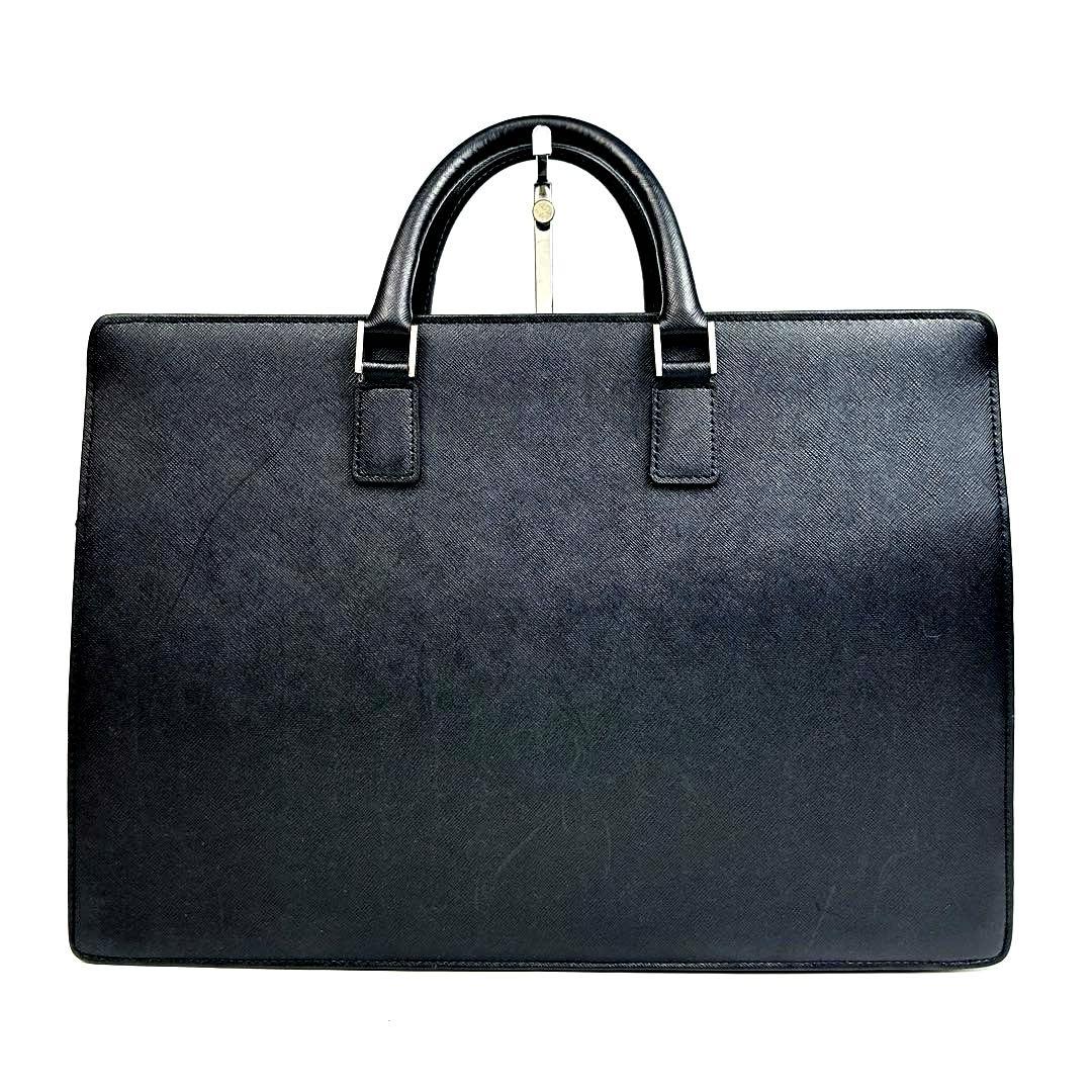 【美品】バーバリー　ビジネスバッグ　裏地総柄　サフィアーノ　レザー　ブラック