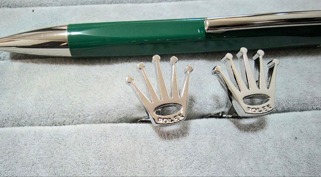 ロレックス プッシュ式 グリーンボールペン・カフスセット 新品