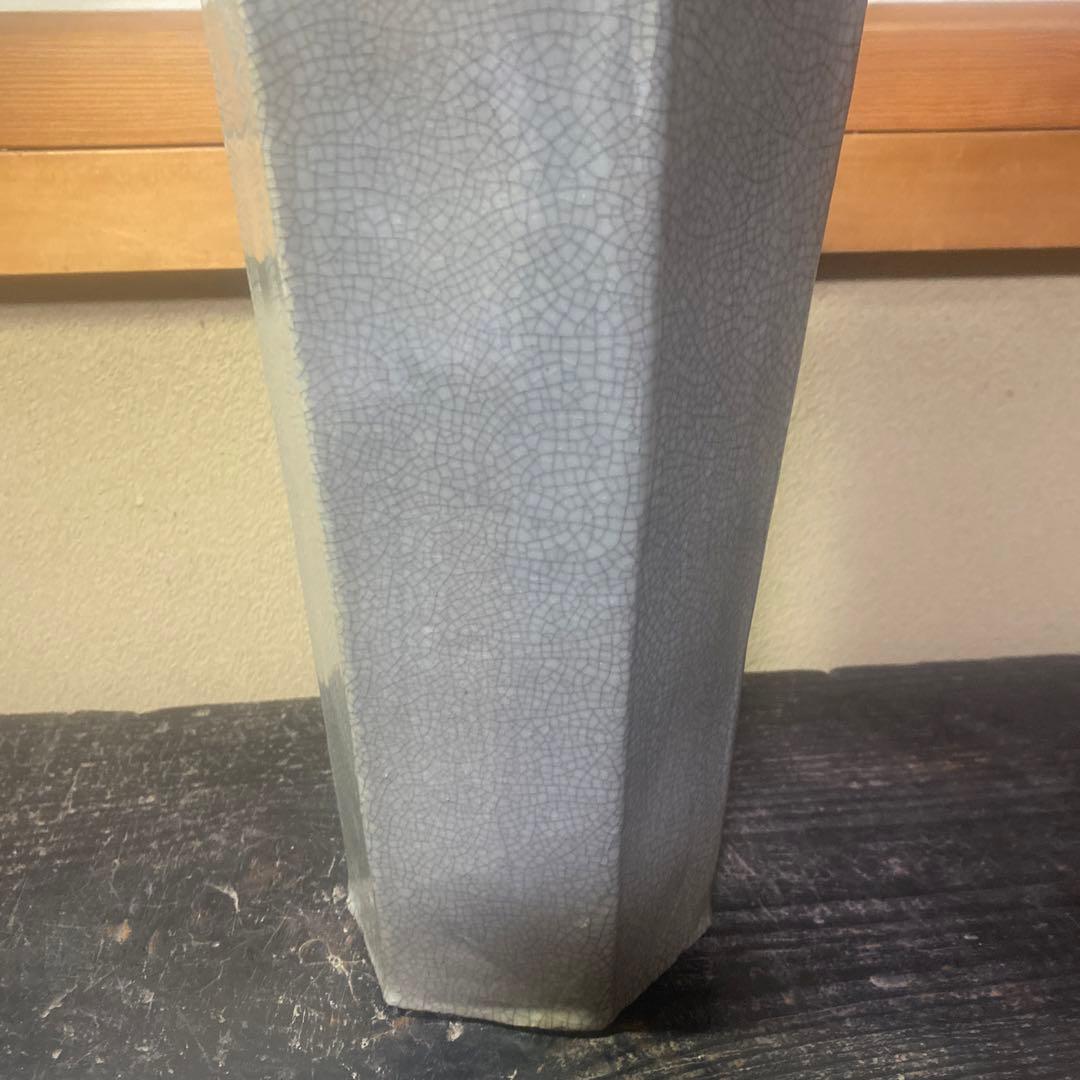 中国古玩　面取山水図花瓶【大】37cm13cm