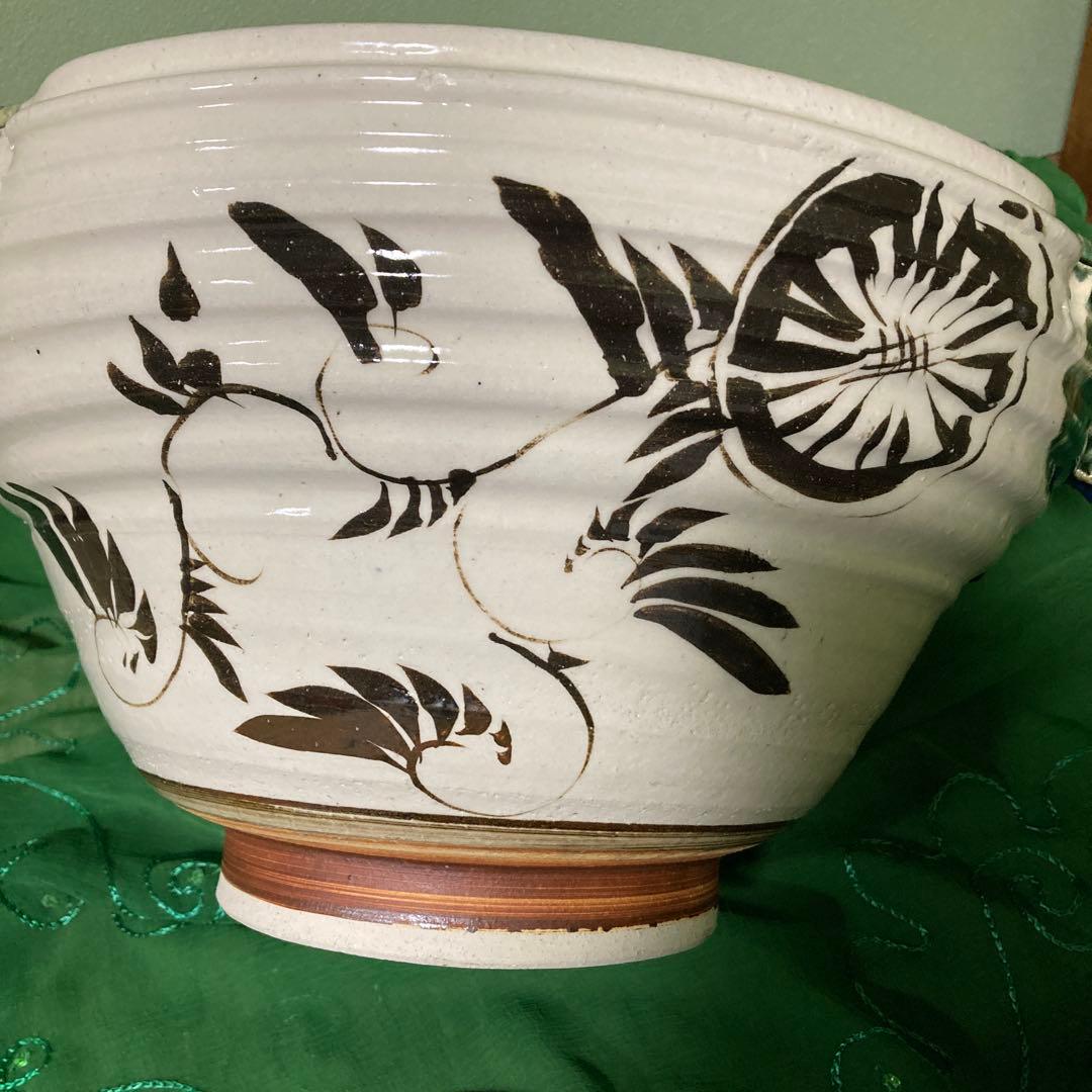 織部両手鉢　水盤　御手水　つくばい　メダカ鉢　睡蓮鉢