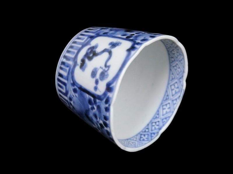 古伊万里 染付 向付 蕎麦猪口 八角窓絵花幾何学文様 6