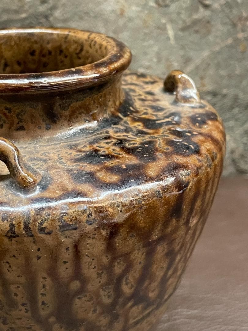 丹波焼 大上昇 立杭 時代物 花瓶 四耳壺 華道具 花器 飾り壺