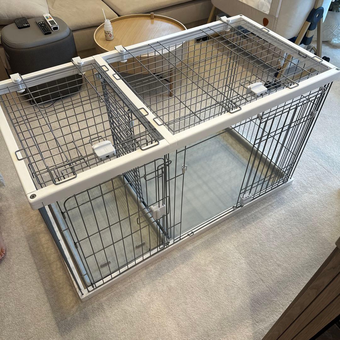 犬用ホワイトケージ 124cm x 62.5cm x 70cm 屋根面付き