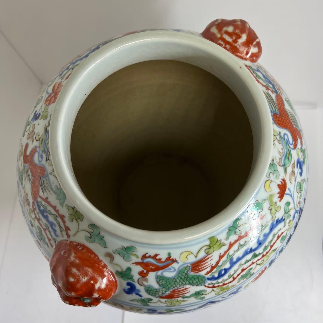 中国美術　景徳鎮　赤絵雲龍図大飾壷　木箱付高さ約53㎝トヒチサ東な8-0104①