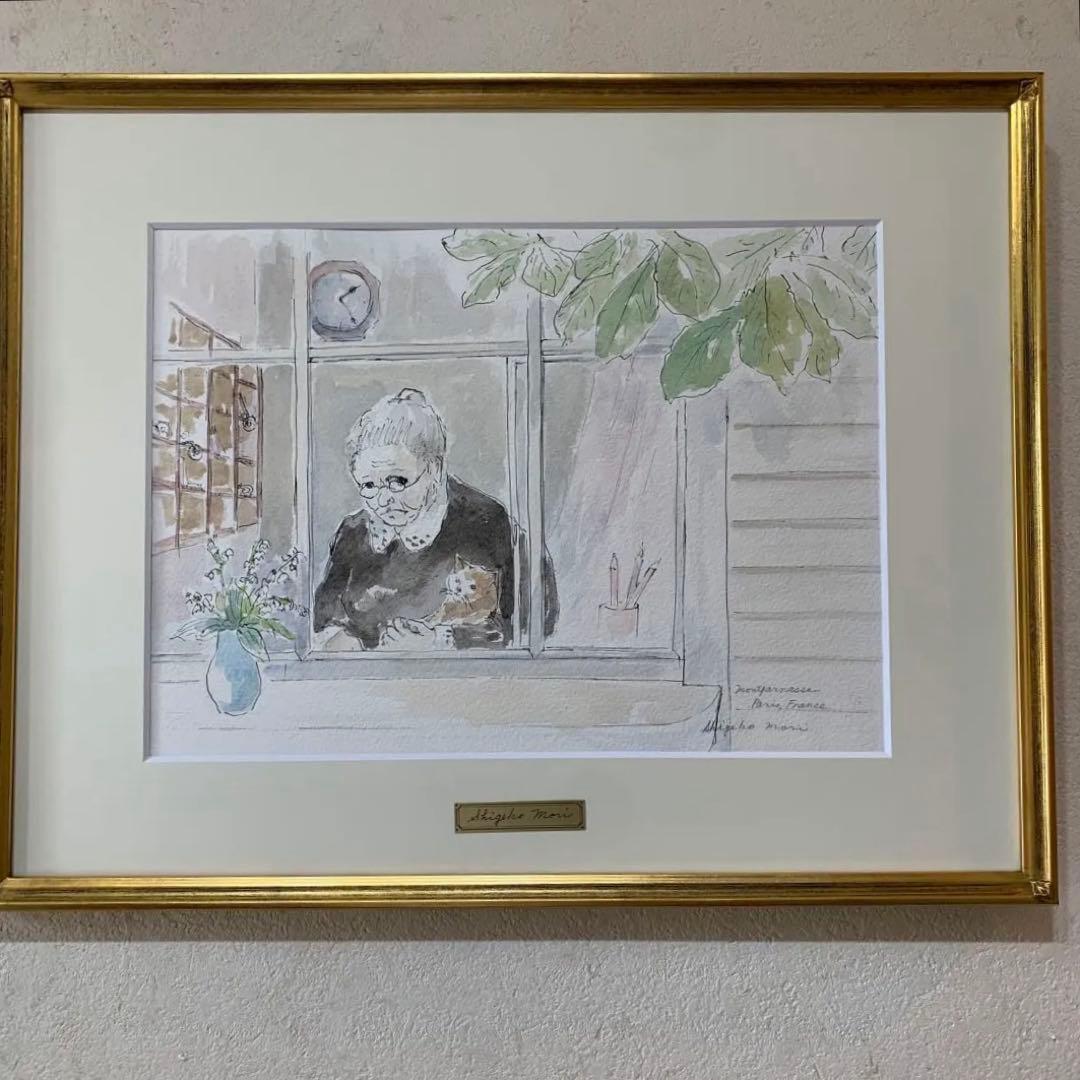 絵画　水彩肉筆画　真作　森茂子『古いホテルのコンシェルジュ（パリ）』 絵画 水彩肉筆画 真作 森茂子『古いホテルのコンシェルジュ（パリ