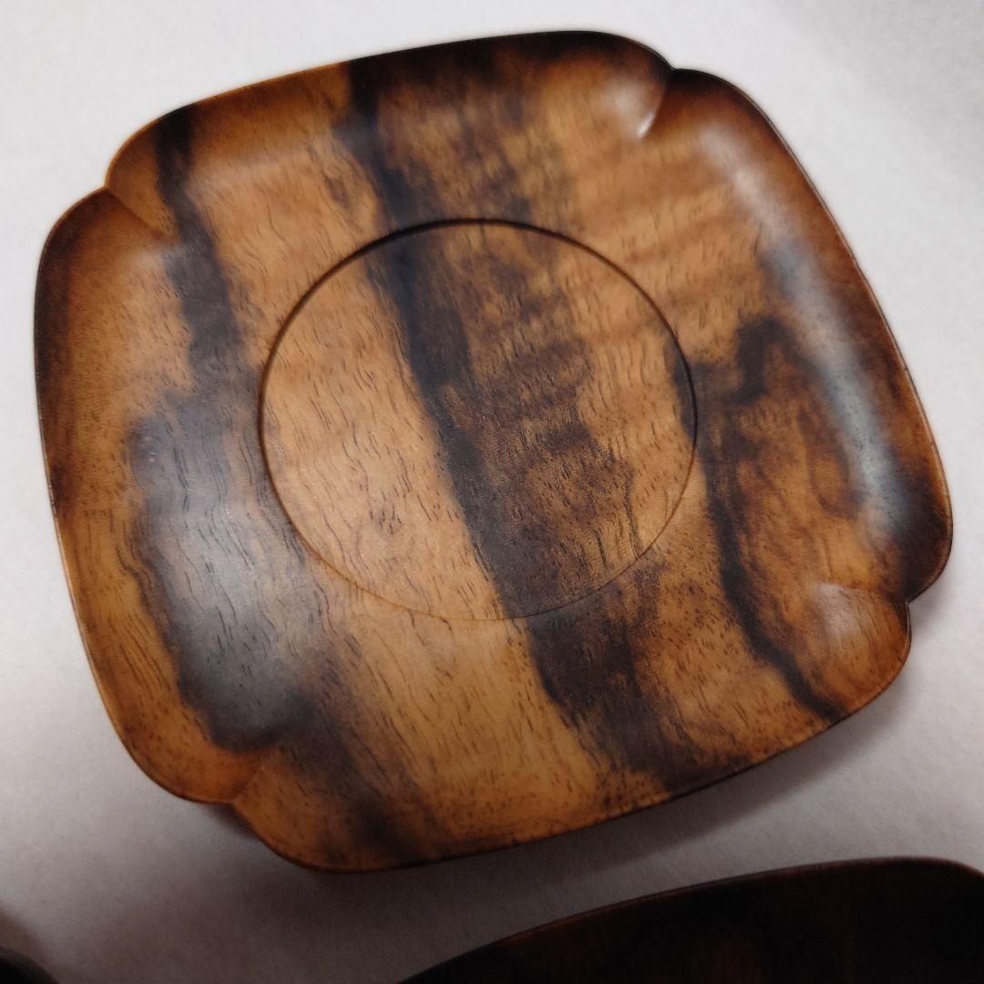 訳あり/黒柿 隅切 茶托 当石作 煎茶道具 5客