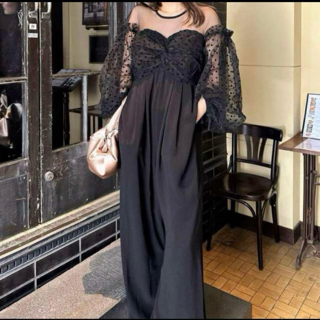 ANDRESD】flocky dot pants dress ブラック グレー