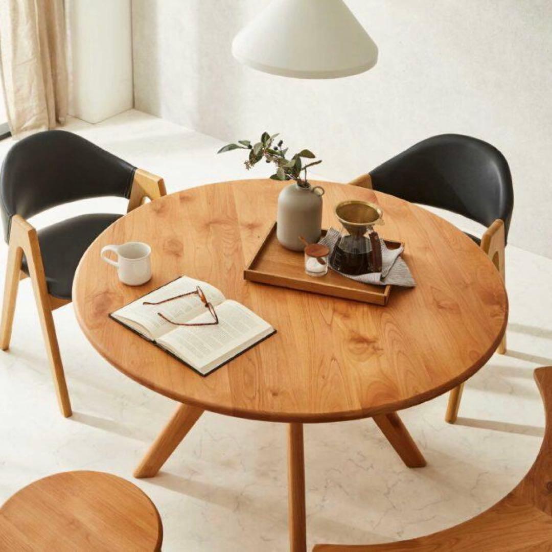 のっち　ダイニング5点セット　木製　110㎝　丸　円形　アルダー　無垢