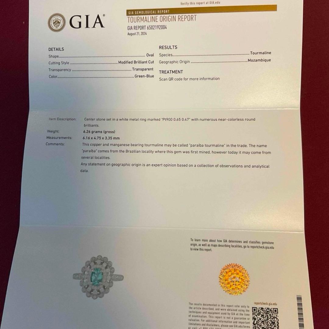 大粒！　パライバトルマリン　ダイヤモンド　リング