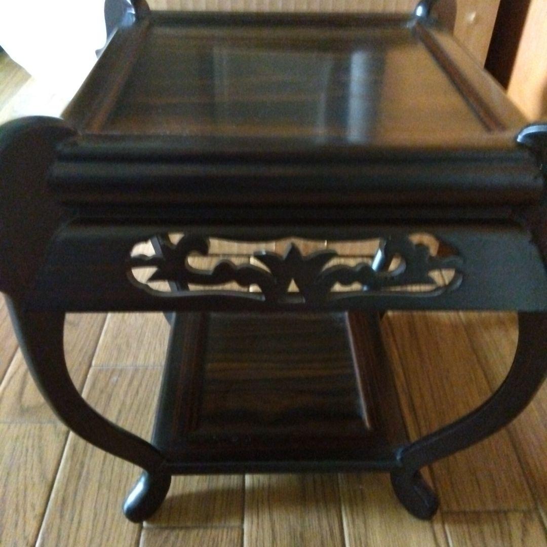 茶道 黒檀 ミニ中卓 装飾彫刻入りテーブル