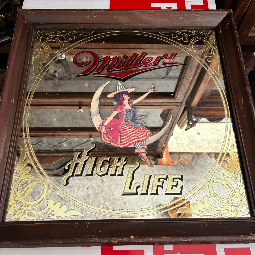 レア！70's アメリカアンティークmiller パブミラー鏡USAヴィンテージ