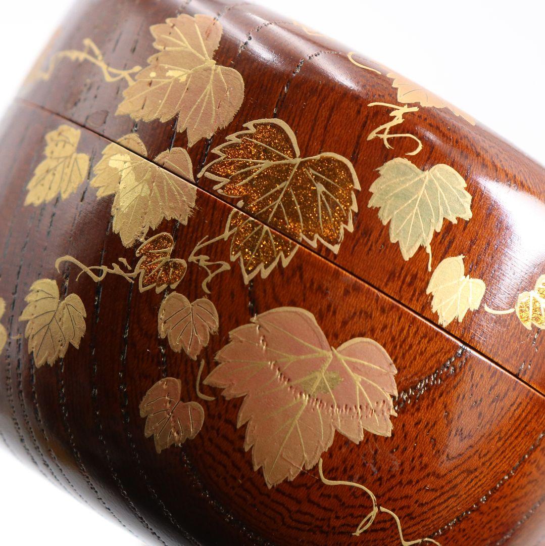 中出松峰作 欅拭漆 蔦蒔絵 平棗 茶道具 共箱 V868 N6