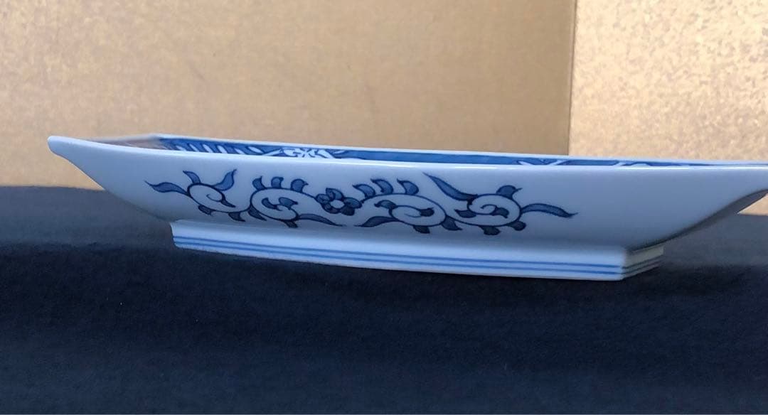 《R》有田焼 染付葵流水絵 舟形皿5客 源右衛門作 共箱　251208お4