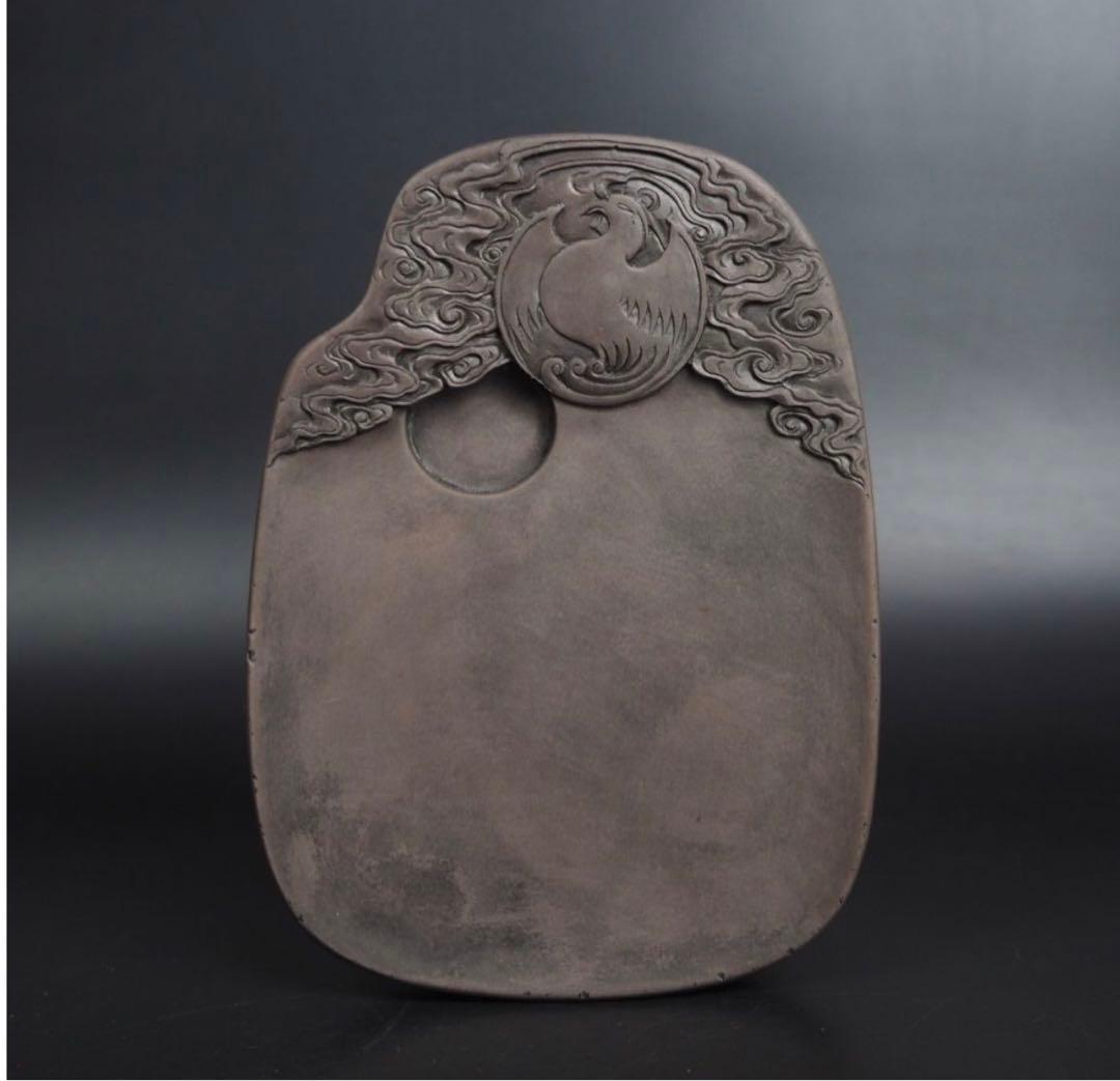 送料無料 中国古硯 鳳凰文彫刻老端渓硯 中国古玩骨董 書道具 ○30 刻印