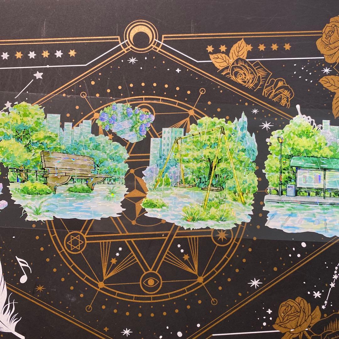 9197】海外 マステ 中古巻 貝殻光マスキングテープ雨景色 公園 街 背景系