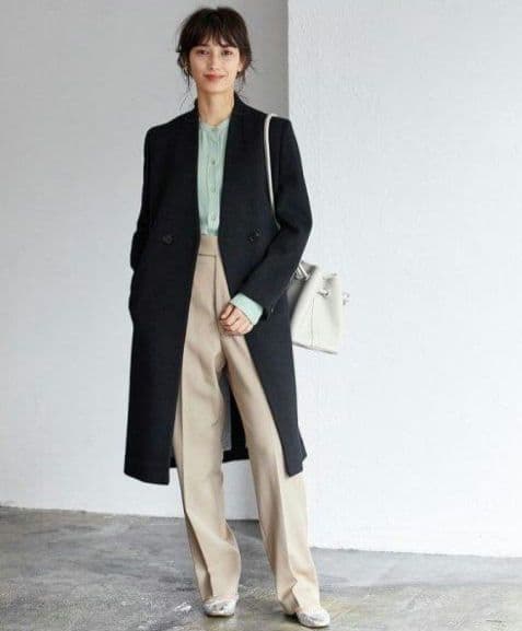 専用】アダムエロペ ロングコート ウール100% Vネック 黒 36