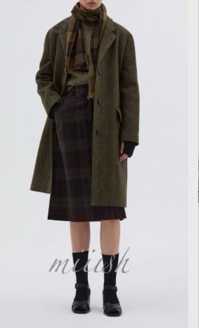 マーガレットハウエル コート ツイード ロング ウール100%Lサイズ