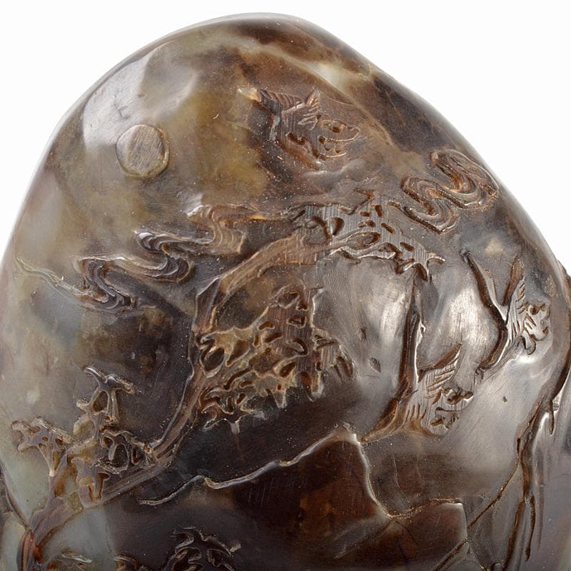 中国 玉石彫刻 山水人物刻 置物 合わせ箱 M R5746