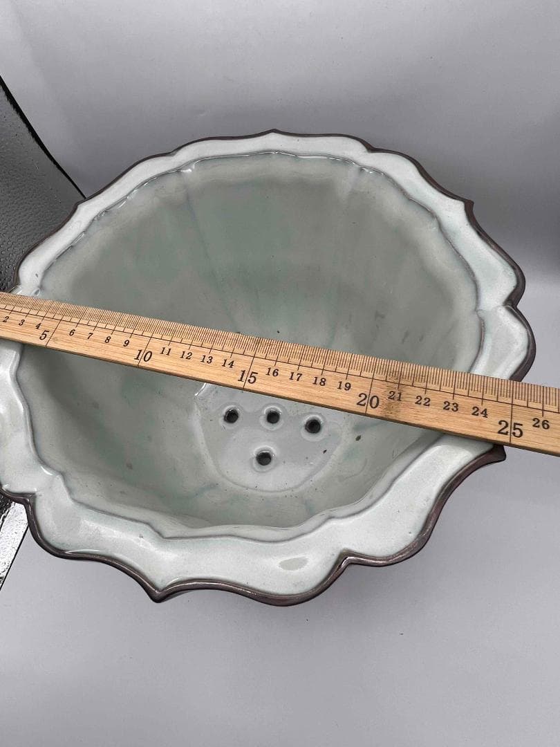 北宋時代 鈞窯 天青紫紅釉葵口盆 花入れ 鉢植え 窯変