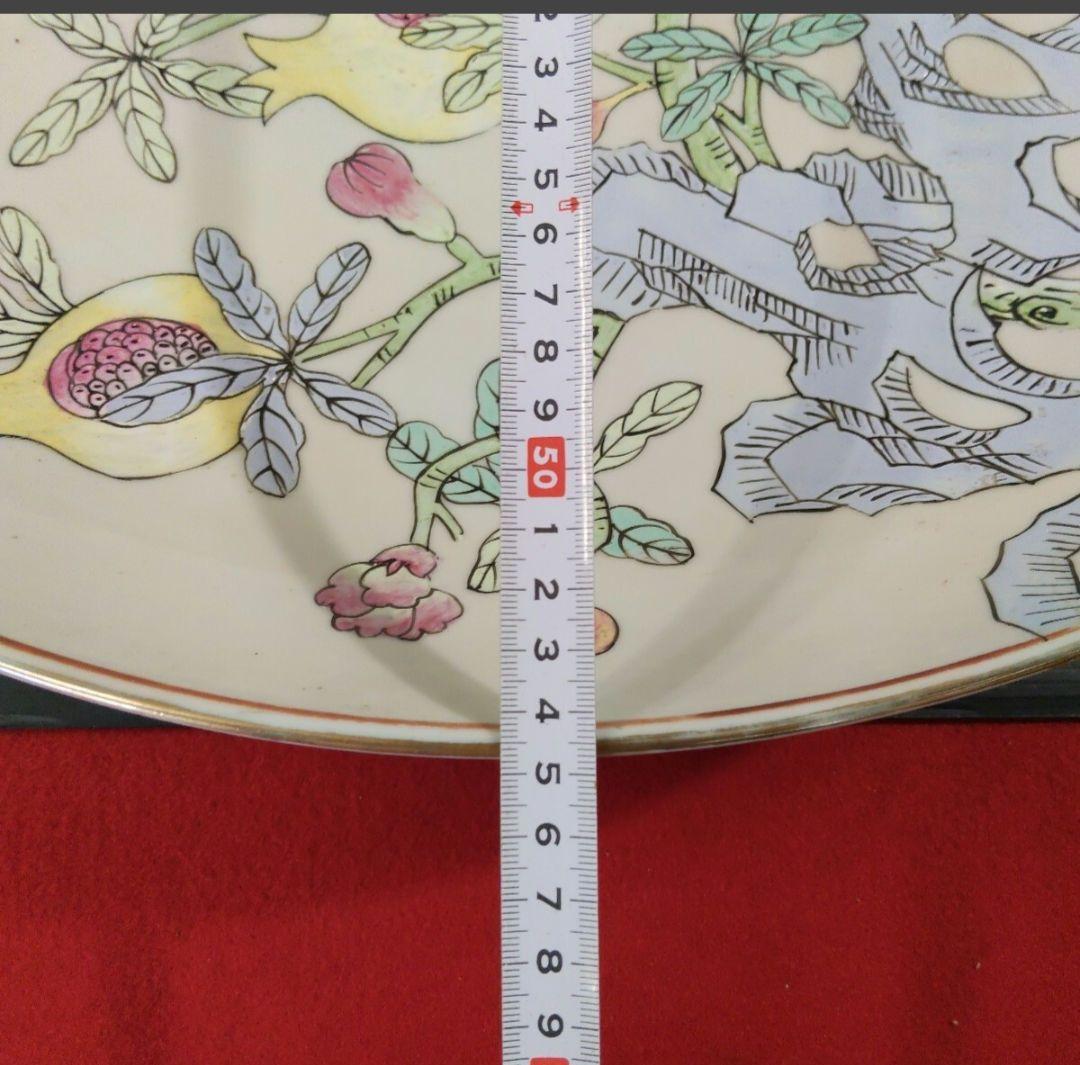 中国 清代 景徳鎮 粉彩 花鳥図 大飾皿 55センチ 柘榴