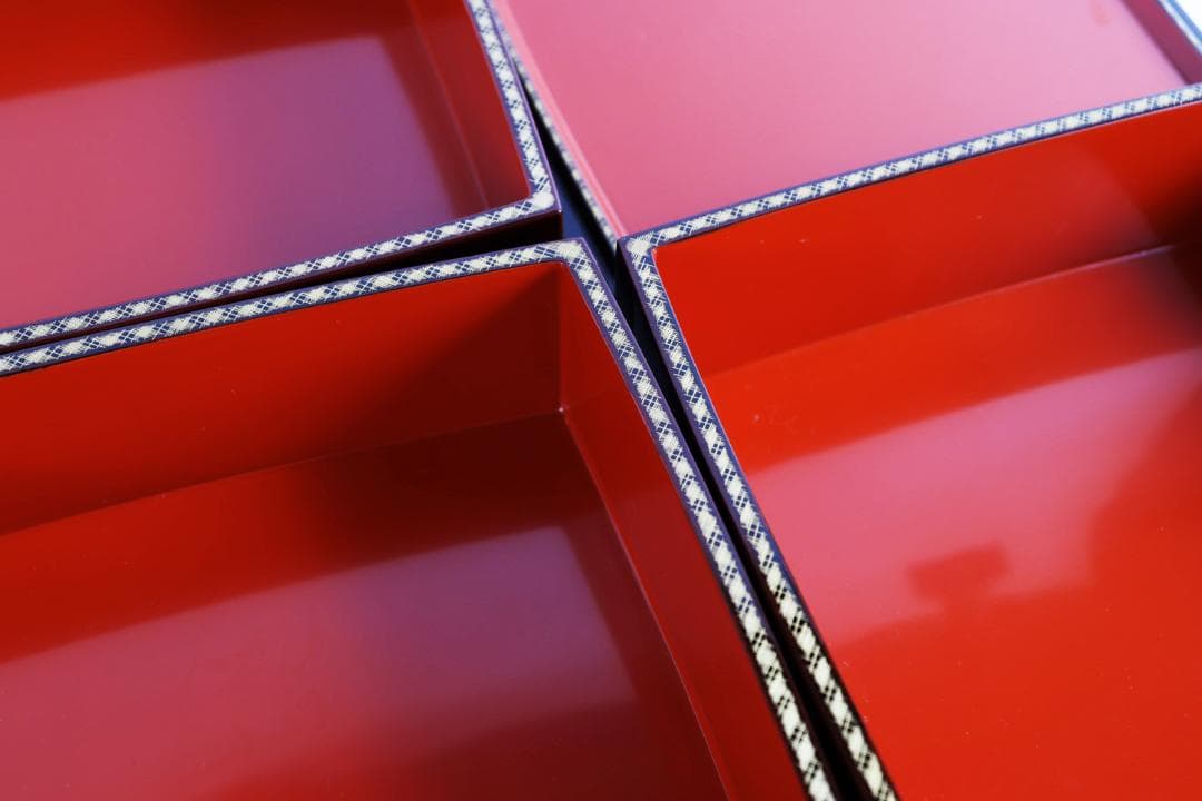 輪島塗 溜塗 網代 沈金 三段重 弁当箱 重箱 共箱