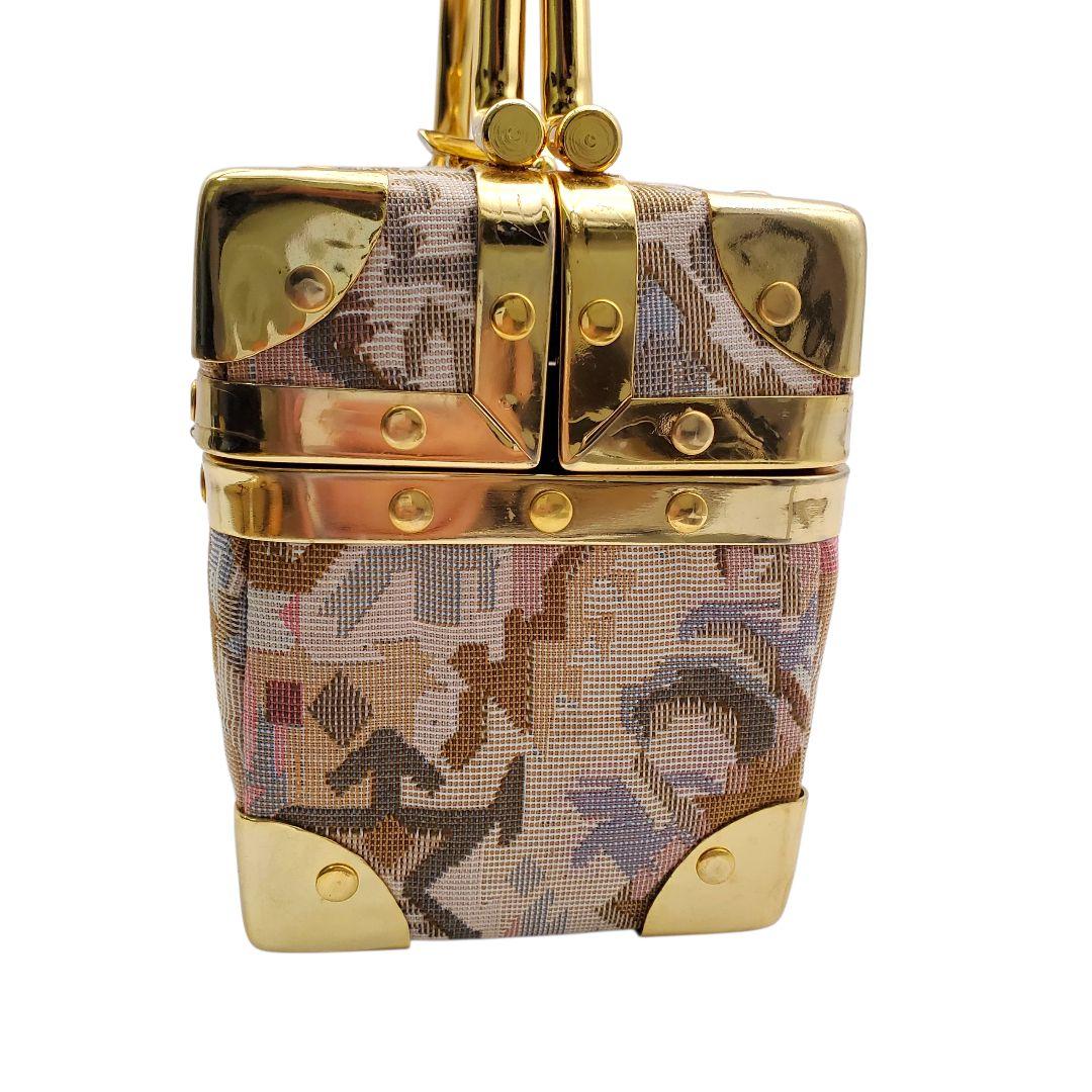 美品 ヴィンテージ調 タペストリー トランクバッグ バニティ 織物 ゴールド金具