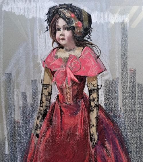 小島俊男 「紅雀の帽子」 パステル画 白日会員 総理大臣賞 師：小磯良平 大作!