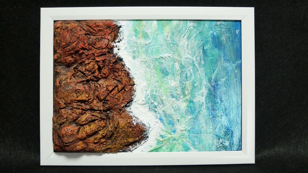 油絵 絵画 【岩場の海】