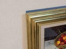 【真作】絵画　長生玲子　油彩3号　桜ん坊　さくらんぼの籠とテーブル　Y111