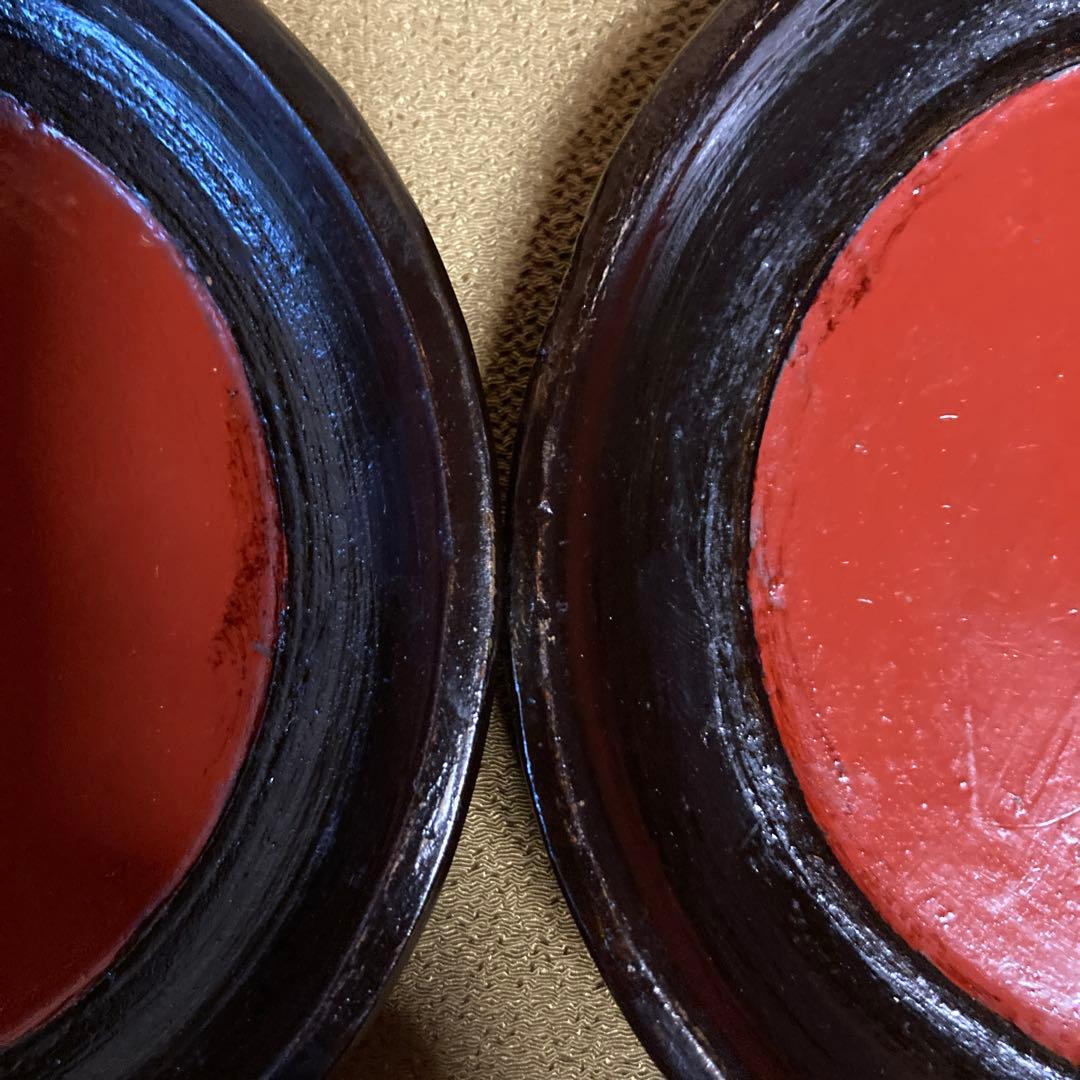 時代 根来塗 盆 5点 民芸（根来 伊万里） 15×2.5cm 木箱入り