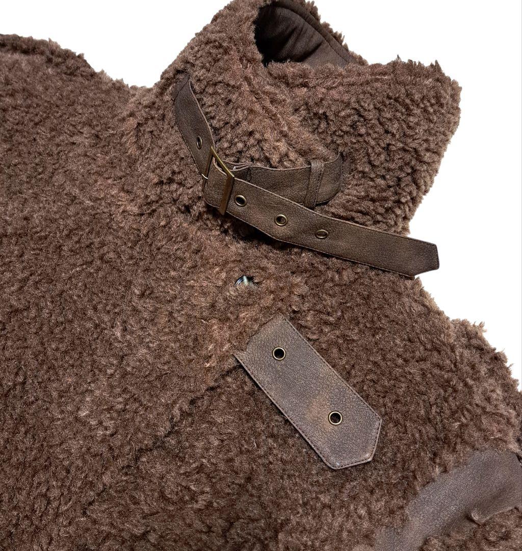 極美品 VIAVANDA ブラウン フリース ロングコート ウエストベルト付