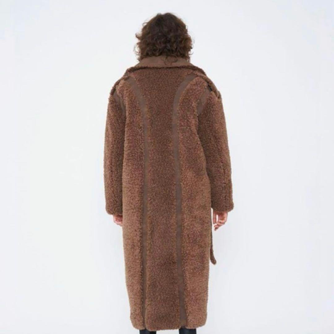 極美品 VIAVANDA ブラウン フリース ロングコート ウエストベルト付